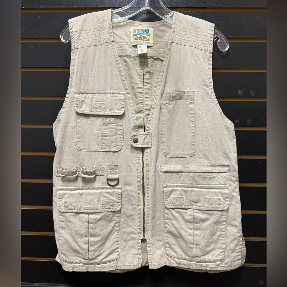 TravelSmith Beige Utility Safari Vest 100% Cotton Size Small